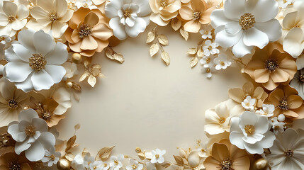 Elegant Gold and White Paper Flower Background