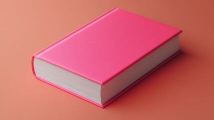 A closed pink hardback book isolated on a red background.