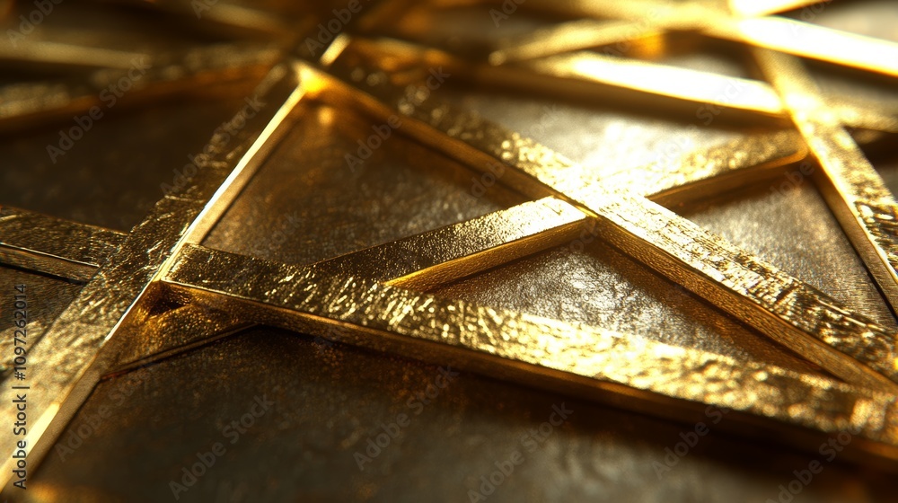 Poster a close-up of a gold geometric pattern with a textured background.