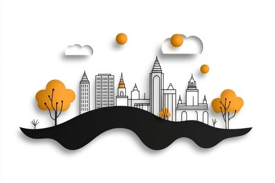 A minimalist line art representation of Ayutthaya iconic temples, with subtle gold accents on a white background
