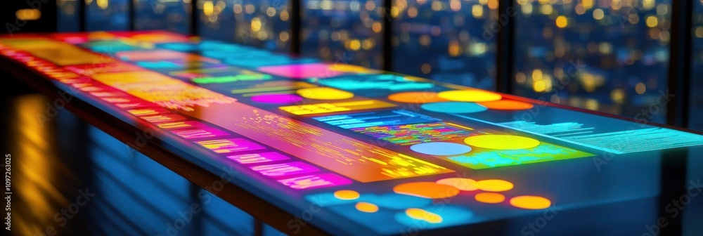Poster colorful interactive display table in a modern office.