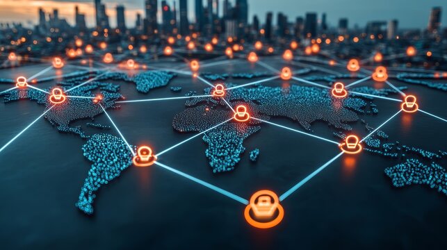 A glowing network of connections across the world.