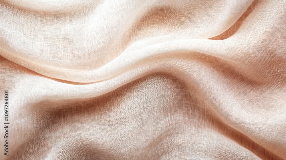 Poster Close-up of soft, peach-colored fabric with smooth, flowing waves and subtle texture.