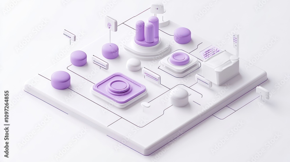 Aufkleber abstract 3d design with geometric shapes and lines in purple and white colors.