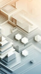 Abstract background with beige geometric shapes and fine lines in a minimalistic design