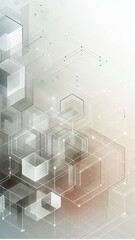 Futuristic geometric hexagonal pattern with transparent layers and a soft glow effect