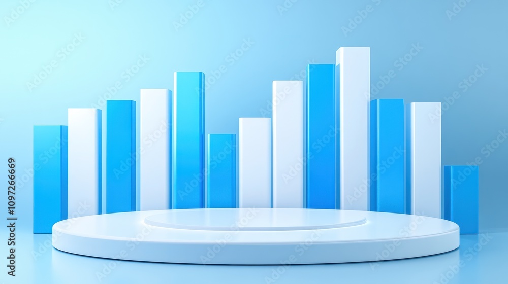 Poster A 3D bar graph display on a podium with a blue gradient background.