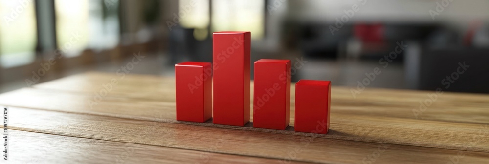 Aufkleber A set of red bar graphs on a wooden surface, representing data or statistics.