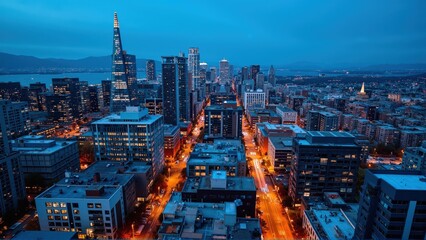 Naklejka premium Generative AI, Dynamic Urban Skyline at Dusk