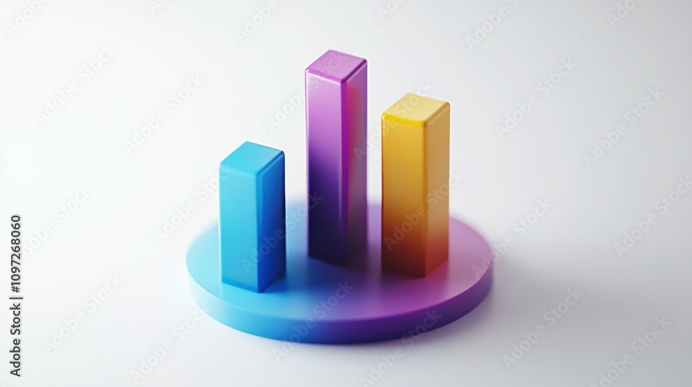 Poster colorful 3d bar chart on a circular platform.