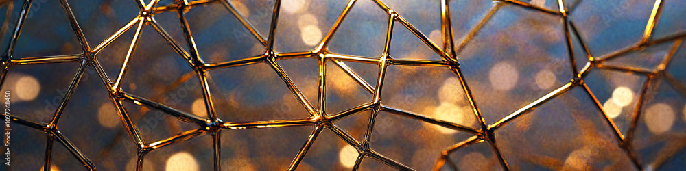 Aufkleber a woven network of metallic wires, illuminated by hidden led lights, forming an intricate geometric 