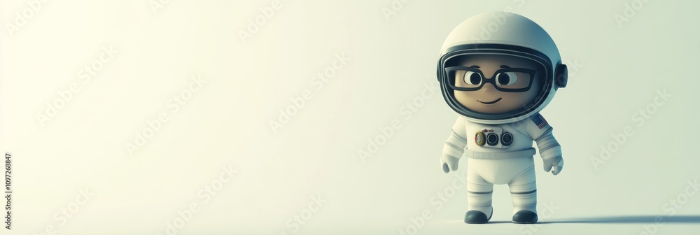 Poster a cute cartoon character in a spacesuit, symbolizing exploration and adventure in space.