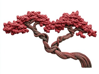 vibrant red tree sculpture with intricate twisted branches and foliage
