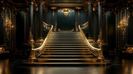 Grandiose Gold & Black Staircase 3D Render