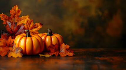 Autumn Still Life with Pumpkins and Leaves