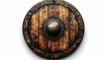 Aged Wooden Round Shield 3D Illustration