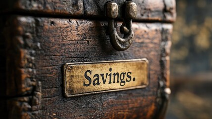Vintage wooden chest labeled "savings," symbolizing financial conservation and security