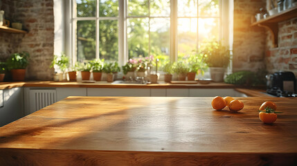 Sunny Kitchen Wooden Tabletop Background