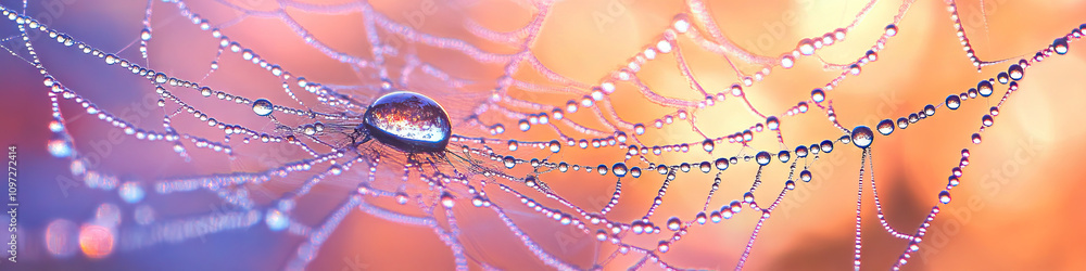 Poster ink webs: a close-up of a spider's intricate web, gently swaying in the breeze, adorned with tiny de