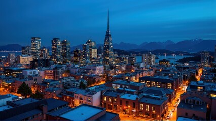Obraz premium generative ai, Dynamic Urban Skyline at Dusk