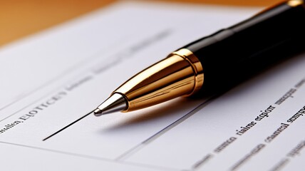 Close-up of black and gold pen on document