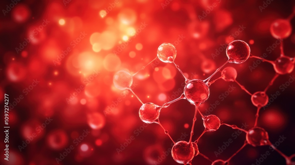 Leinwandbilder abstract red molecule structure with bokeh background.