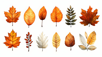 Obraz premium Autumn Watercolor Leaf Illustration Set