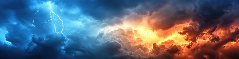 Fototapeta premium Emotional Storms: A cloudy sky, with lightning flashes and rain pouring down.