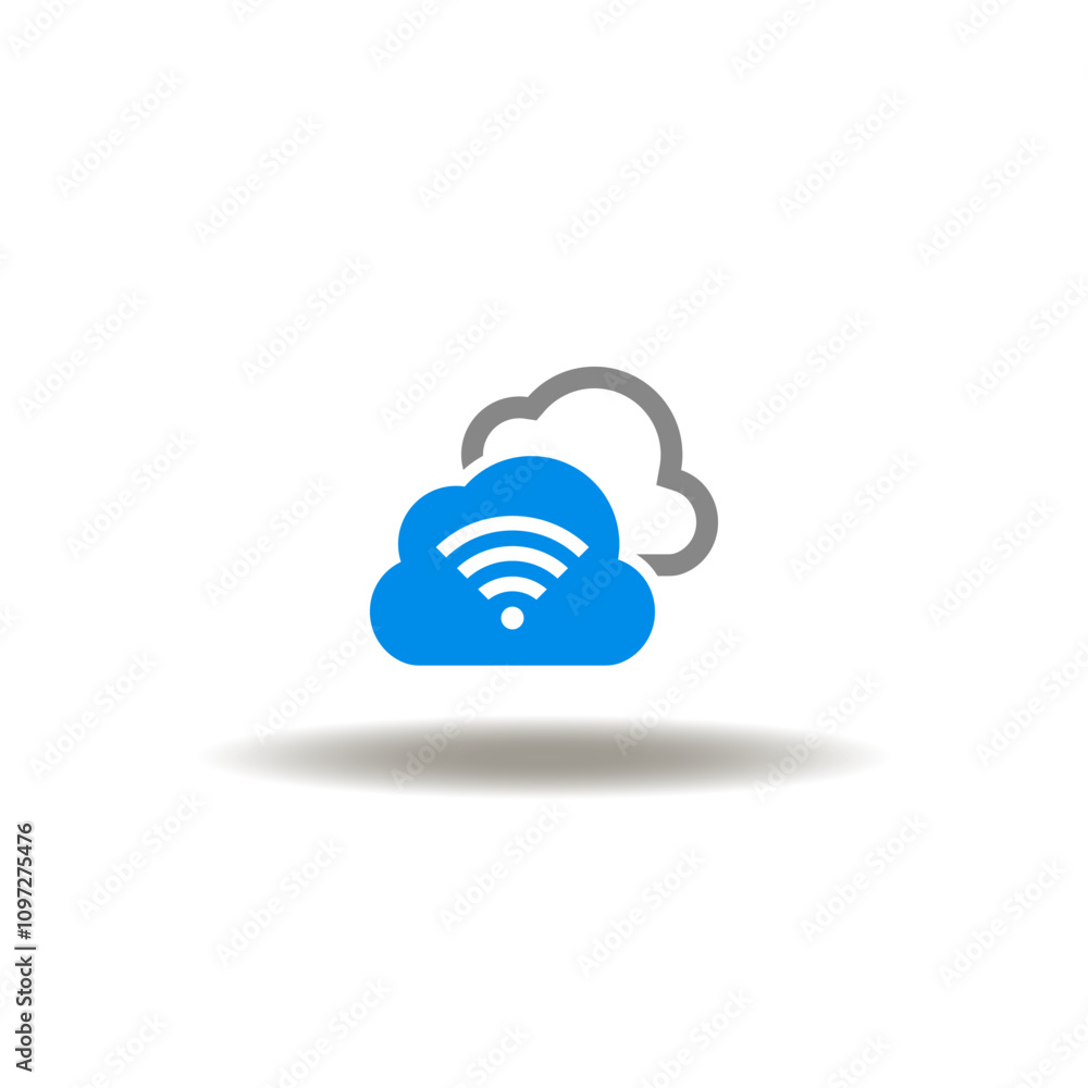 Poster vector illustration of electronic clouds with wi-fi signal. symbol of web data storage. sign of mobi