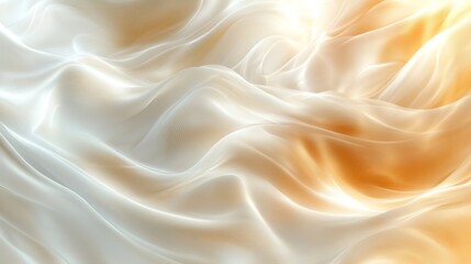 Fototapeta premium Abstract background with soft, flowing white and gold fabric.