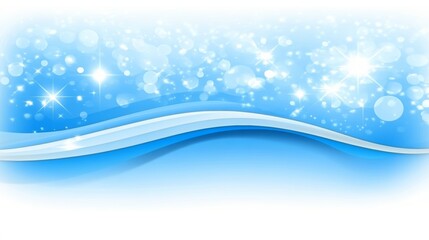 Abstract blue background with white wavy line and sparkling lights.