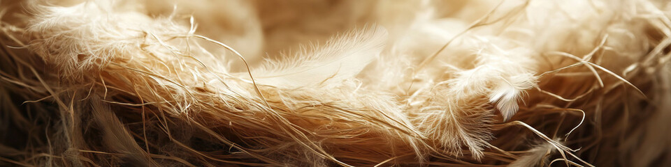 Fototapeta premium Empty Nests: An empty bird's nest, with soft, fluffy feathers strewn about.