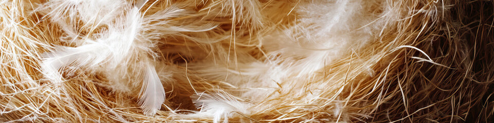 Fototapeta premium Empty Nests: An empty bird's nest, with soft, fluffy feathers strewn about.