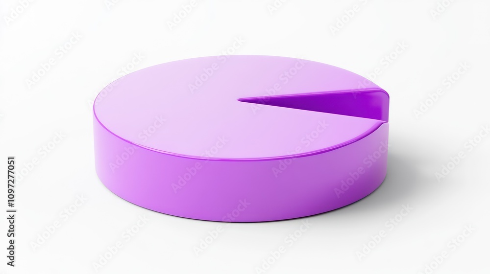 Poster purple pie chart with one slice removed on a white background.