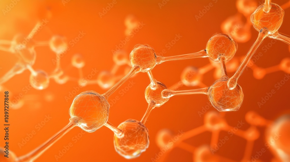 Aufkleber Abstract orange background with 3D rendered molecular structure.