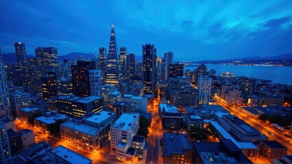 Fototapeta premium generative ai, Dynamic Urban Skyline at Dusk