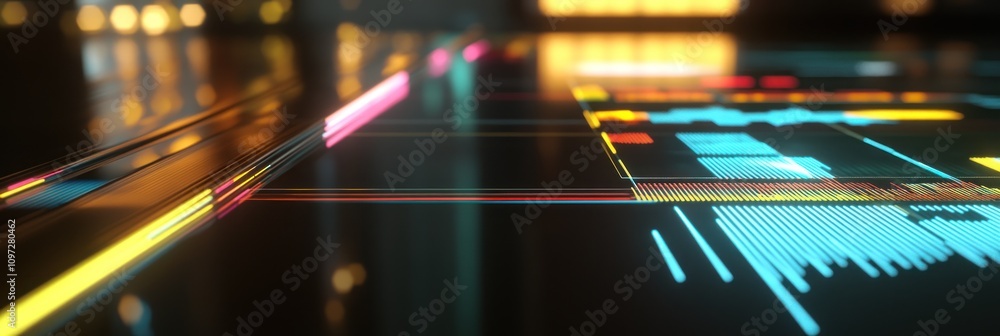 Aufkleber abstract digital interface with glowing lines and vibrant colors.