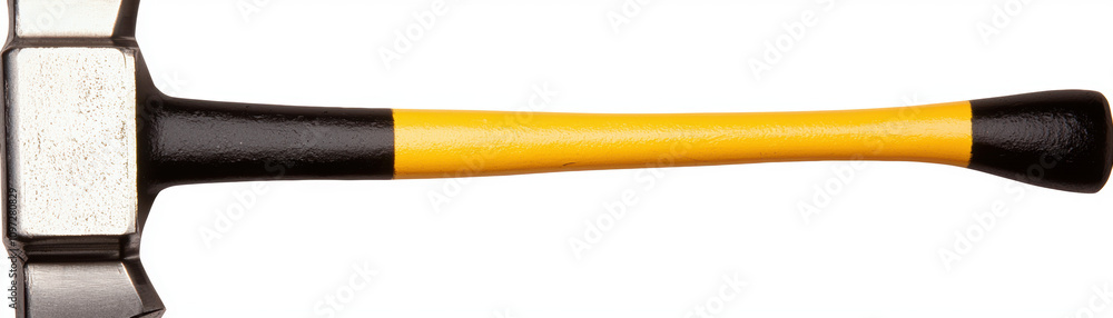 Poster equipment workshop background concept. a close-up view of a hammer with a yellow handle, highlightin
