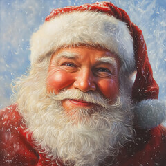 Santa Claus portrait, oil painting, bright colors, holiday & seasonal illustration 