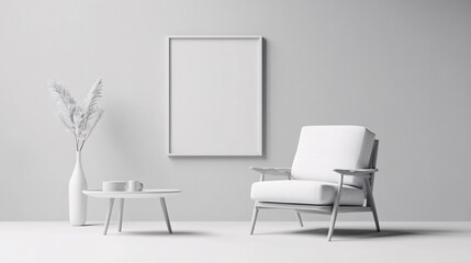 Modern minimalist living room with white furniture