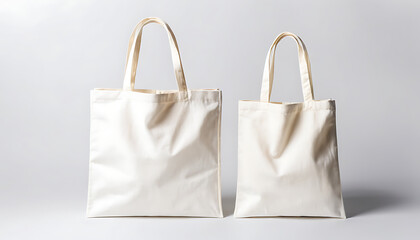 set of White Cotton eco bags in different size, tote bag mock up Each one has a blank space, isolated on a white background, front view