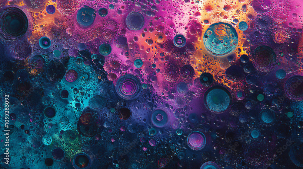 Poster stunning abstract background created by colorful cells or planets in vibrant microscopic view