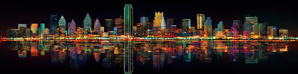 Obraz premium Dallas Skyline Splendor: The impressive urban skyline of Dallas, Texas, lit up at night.