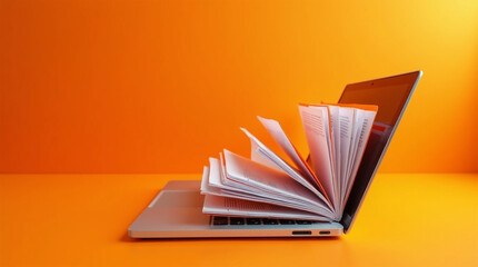 orange background, File folder on a laptop screen.  Generative AI