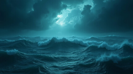 Fototapeta premium horror black blue sky, sea haunted cloud, scary ocean, depression background, mystery gloomy dark theme, blur texture, ai