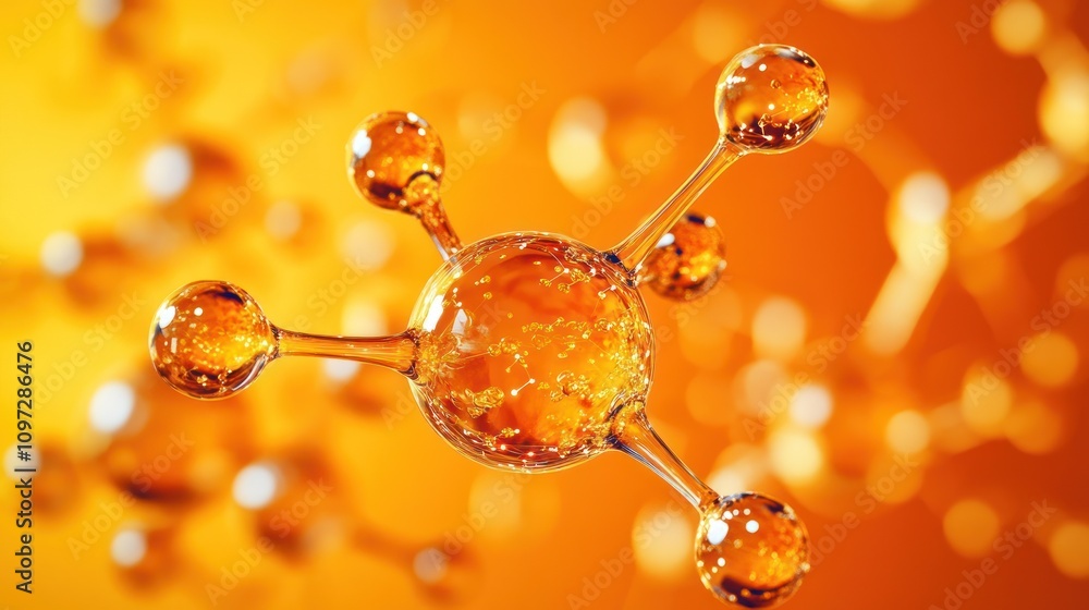 Poster abstract 3d render of a molecule with orange background.