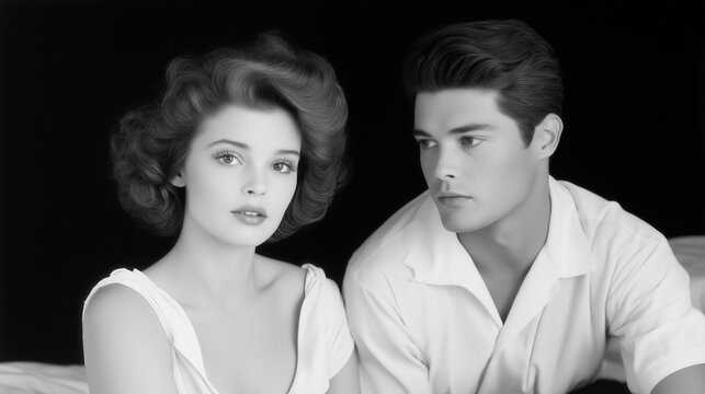 Classic black and white portrait of a couple with vintage style