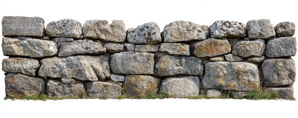 Natural stone wall with moss and grass accents, perfect for rustic settings