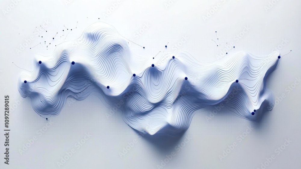 Poster abstract wave-like structure with smooth contours and dots, suggesting data visualization.