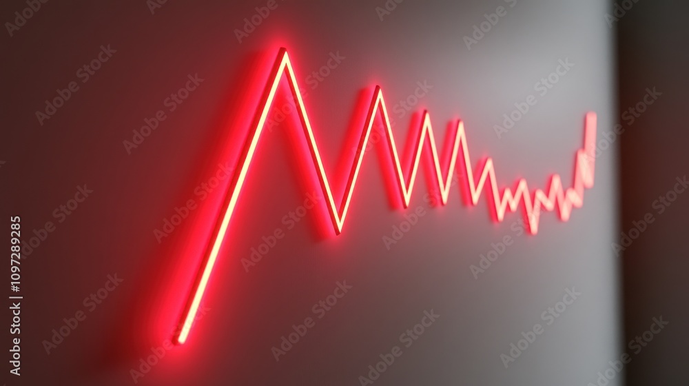 Aufkleber A red neon line graph displaying fluctuating data on a wall.